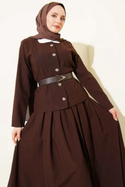 Alternative view of Buttoned Poliviskon Skirt Set Brown