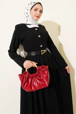 Alternative view of Buttoned Poliviskon Skirt Set Black