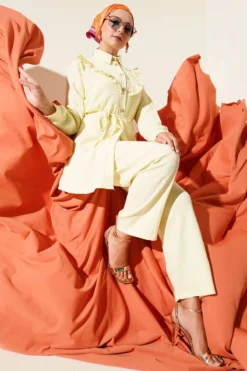 Buttoned V Ruffled Two-Piece Set Yellow