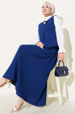 Vest with Skirt Two-Piece Set Navy Blue en gros clothing set - Hicabistan usine Turquie