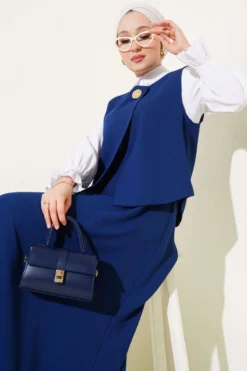 Vest with Skirt Two-Piece Set Navy Blue en gros clothing set view 2 - Hicabistan usine Turquie
