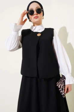 Vest with Skirt Two-Piece Set Black wholesale clothing set view 2 - Hicabistan Turkey factory