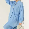 Two-Piece Set with Gold Details and Tie Closure Baby Blue Großhandel clothing set view 2 - Hicabistan Türkei Fabrik
