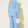 Two-Piece Set with Gold Details and Tie Closure Baby Blue Großhandel clothing set view 3 - Hicabistan Türkei Fabrik