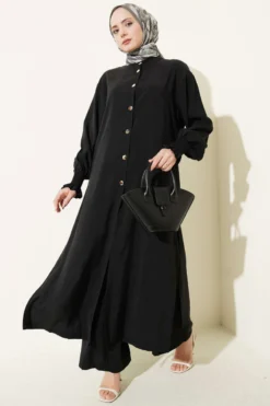 Buttoned Basic Two-Piece Set Black