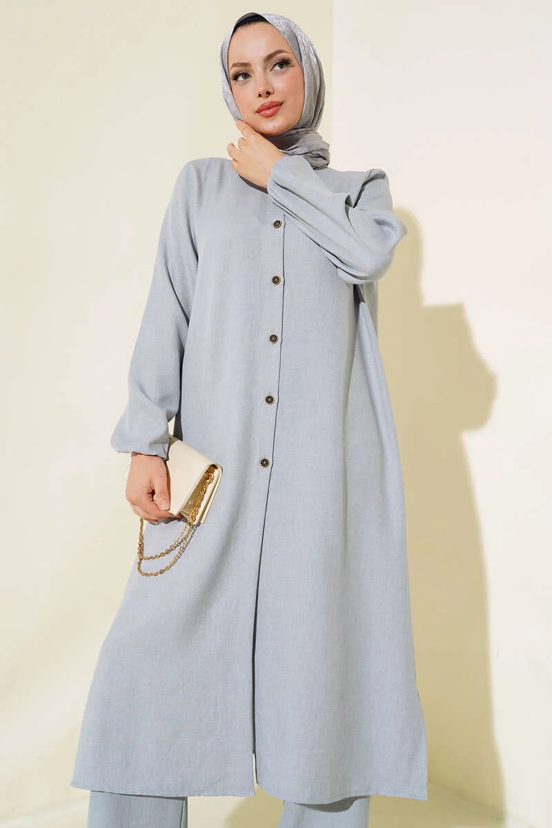 Buttoned Collar Two-Piece Set Grey