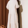 Button-Up Midi Dress Beige wholesale dress view 3 - Hicabistan Turkey factory