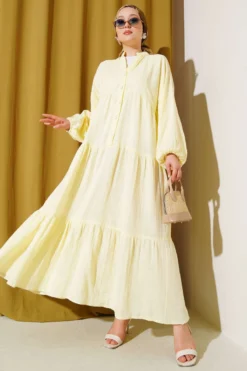 Button-Up Midi Dress Yellow al por mayor dress - Hicabistan fábrica Turquía