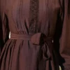 Belted Lace Dress Brown groothandel dress view 4 - Hicabistan Turkije fabriek
