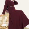 Belted Dress with Mandarin Collar Burgundy Großhandel dress - Hicabistan Türkei Fabrik