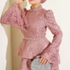 Floral Lace Beaded Evening Two-Piece Set Großhandel clothing set view 2 - Hicabistan Türkei Fabrik