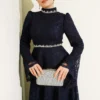 Floral Lace Beaded Evening Two-Piece Set Navy Blue Großhandel clothing set view 2 - Hicabistan Türkei Fabrik