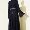 Floral Lace Beaded Evening Two-Piece Set Navy Blue Großhandel clothing set view 3 - Hicabistan Türkei Fabrik