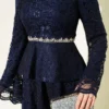 Floral Lace Beaded Evening Two-Piece Set Navy Blue Großhandel clothing set view 4 - Hicabistan Türkei Fabrik