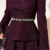 Floral Lace Beaded Evening Two-Piece Set Purple بالجملة clothing set view 4 - Hicabistan مصنع تركيا