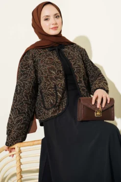 Floral Pattern Jacket and Skirt Set Brown