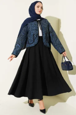 Floral Pattern Jacket and Skirt Set Blue