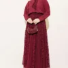 Floral Pattern Scarf Tulle Skirt Set Burgundy