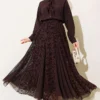 Floral Pattern Scarf Tulle Skirt Set Brown