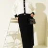 Floral Patterned Skirted Knit Two-Piece Set Black بالجملة clothing set view 2 - Hicabistan مصنع تركيا