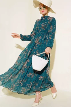 Floral Chiffon Tiered Dress Emerald