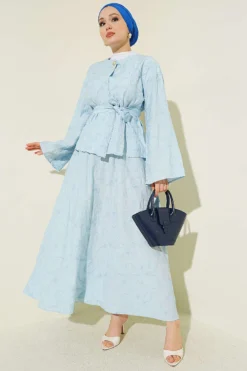 Vista alternativa de Floral Embroidered Belted Skirt Set Baby Blue