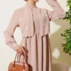 Floral Embroidered Cape Dress Beige groothandel dress view 2 - Hicabistan Turkije fabriek