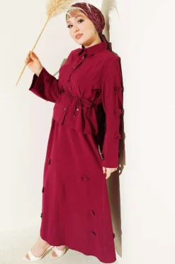 Floral Embellished Skirt Set Burgundy