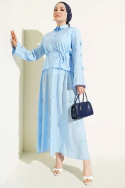 Floral Embellished Skirt Set Blue