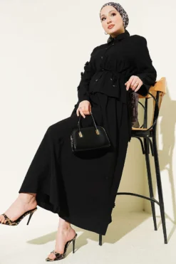 Floral Embellished Skirt Set Black