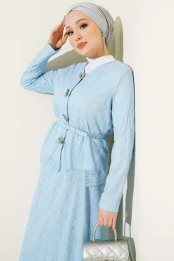 Alternative view of Floral Snap-Button Lace Skirt Two-Piece Set Baby Blue