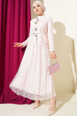 Floral Snap-Button Lace Skirt Two-Piece Set Pink