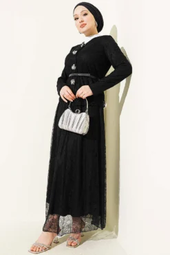 Floral Snap-Button Lace Skirt Two-Piece Set Black