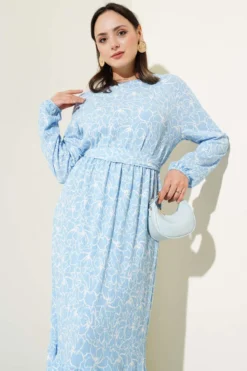 Alternative view of Floral Waist Elastic Gathered Dress Blue