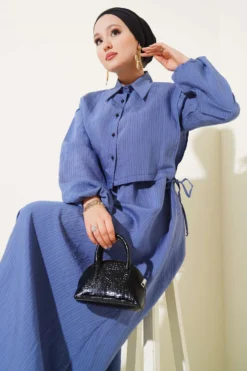 Vista alternativa di Thin Striped Tencel Dress Indigo