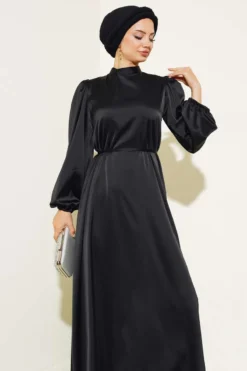 Alternative view of Thin Belted Satin Dress Black