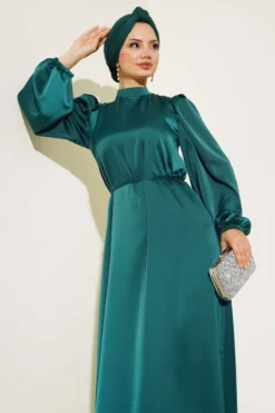 Alternative view of Thin Belted Satin Dress Emerald