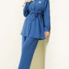 Pearl Button Detail Belted Two-Piece Set Indigo al por mayor clothing set view 2 - Hicabistan fábrica Turquía