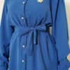 Pearl Button Detail Belted Two-Piece Set Indigo al por mayor clothing set view 4 - Hicabistan fábrica Turquía