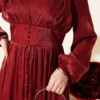 Pearl Detailed Draped Evening Dress Burgundy بالجملة dress view 4 - Hicabistan مصنع تركيا