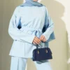 Pearl Detail Belted Two-Piece Set Blue groothandel clothing set view 2 - Hicabistan Turkije fabriek