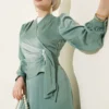 Pearl Embellished Draped Satin Evening Dress al por mayor dress view 2 - Hicabistan fábrica Turquía