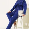 Pearl Embellished Scuba Two-Piece Set Navy Blue
