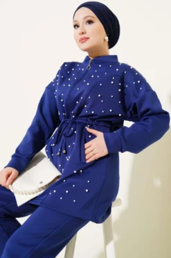 Alternative view of Pearl Embellished Scuba Two-Piece Set Navy Blue