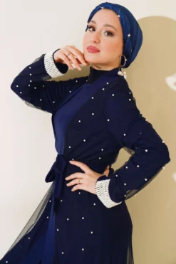Alternative view of Pearl Tulle Abaya Set Navy Blue