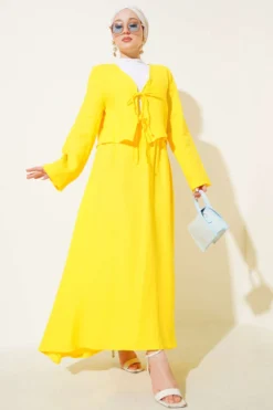 Tie String Kimono Skirt Set Yellow