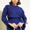 Basic Two-Piece Set with Ties and Skirt Navy Blue بالجملة clothing set view 2 - Hicabistan مصنع تركيا