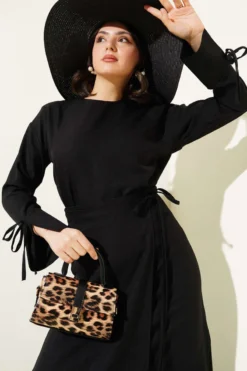 Basic Two-Piece Set with Ties and Skirt Black بالجملة clothing set - Hicabistan مصنع تركيا