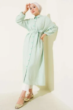 Lace-Up Front Button Long Tunic
