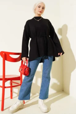 Alternative Ansicht von Tie-String Double Sleeve Knit Tunic Black